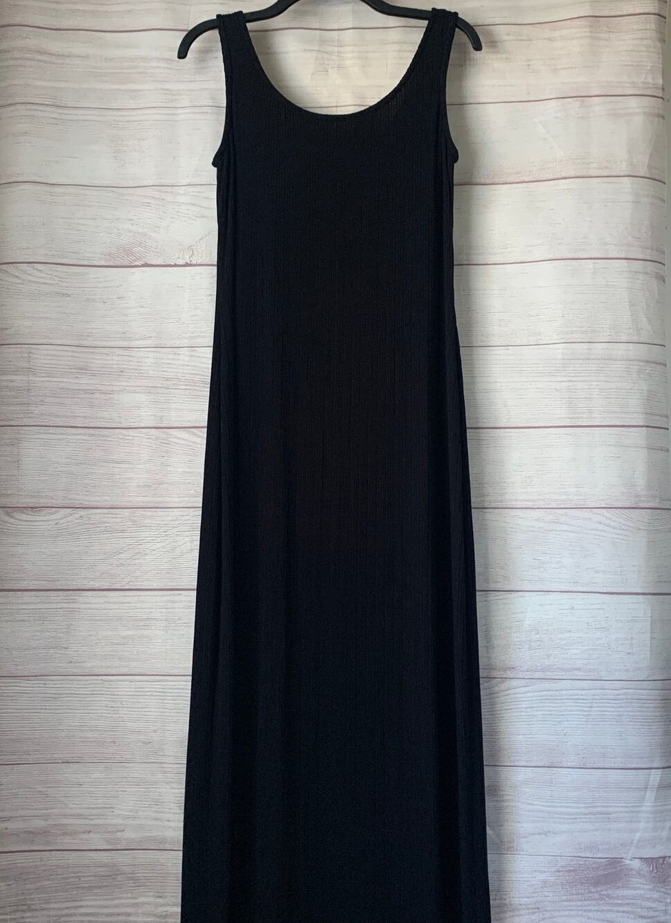 Vintage Alex Evenings Black Ribbed Maxi Dress Sleeveless Cocktail Gown Size 12